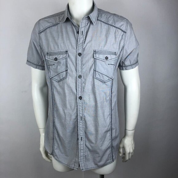 VARIOUS ARTISTS Men's Gray Button Up Shirt  Sz L - Picture 7 of 8